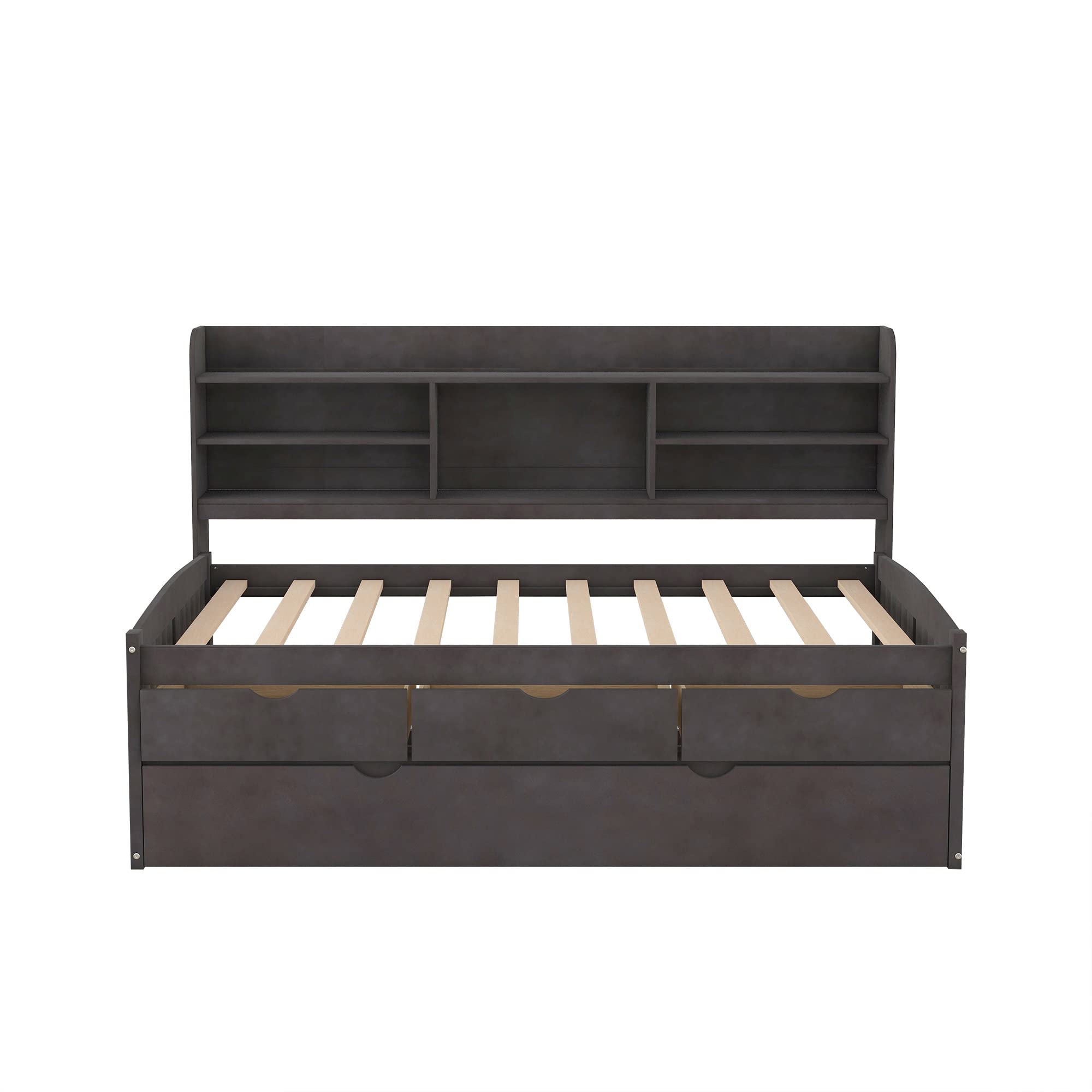 【Furniture】Harper & Bright Designs Twin Captain's Bed with Trundle and Three Storage Drawers