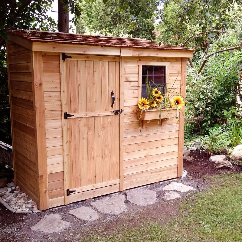 8.5 ft wide x 4.5 ft deep solid wood inclined storage shed