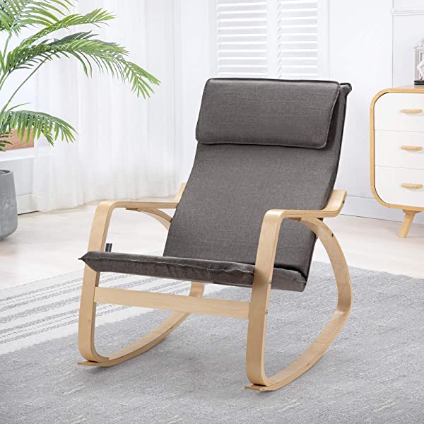 Giantex Rocking Chair with Removable Upholstered Cushion, Stable Wooden Frame Relaxing Modern Leisure Armchair Suitable for Living Room, Bedroom, Balcony, Nursery Room Ergonomic Chair(1, Beige) 1 Beige