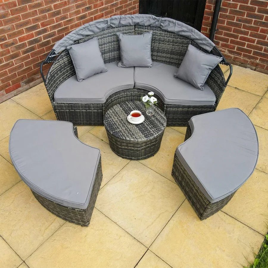 CAMROSE RATTAN GARDEN DAY BED IN GREY