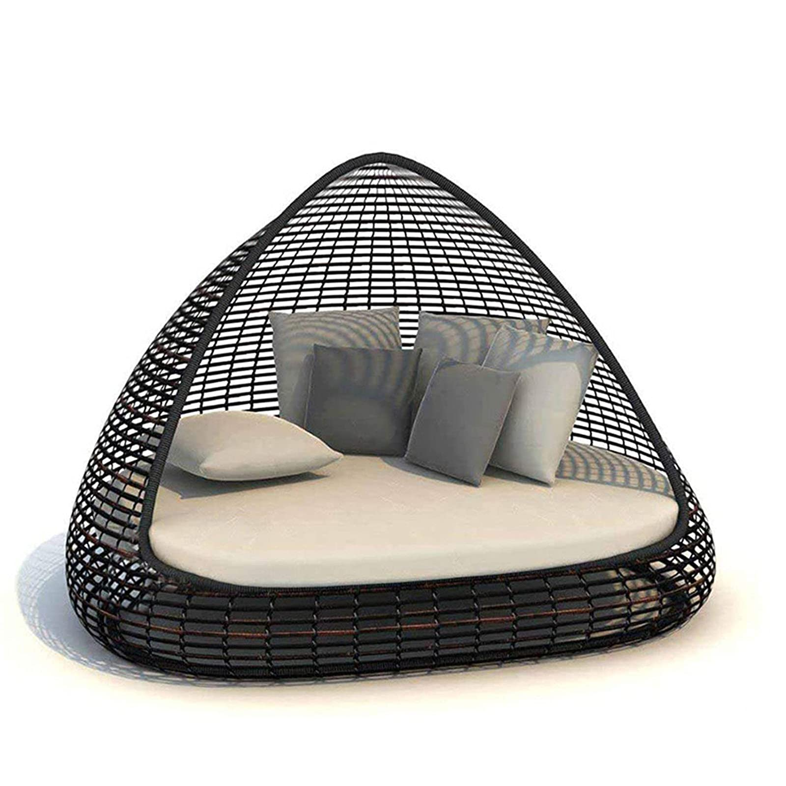 【Furniture】Rattan Wicker Sofa Bed, Creative Bird's Nest Patio Daybed Furniture, Outdoor Rattan Sun Loungers