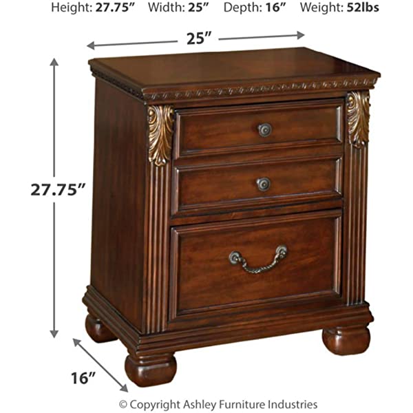Signature Design by Ashley Leahlyn Traditional 2 Drawer Nightstand, Warm Brown, 25
