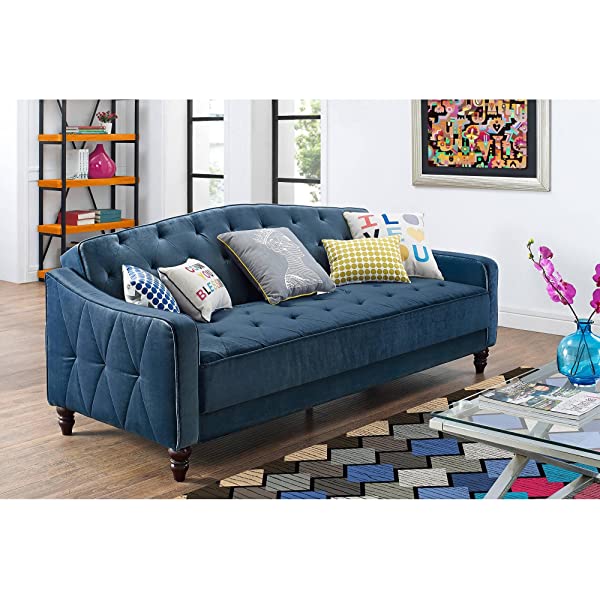 Novogratz Vintage Tufted Sofa Sleeper II- Blue Velvet