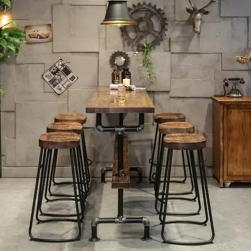 【Furniture】Clearance Sale-Retro Rectangular Bar Table Natural Industrial Pub Table Chairs Set