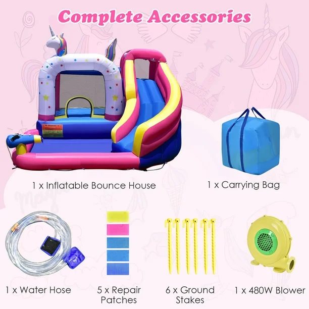 Double Water Slide with Climbing Wall 6.5x13x11 FT Inflatable Double Water Slide