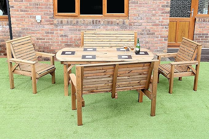 WOODEN GARDEN FURNITURE PATIO GARDEN SET 6FT TABLE 2 BENCHES AND 2 CHAIRS