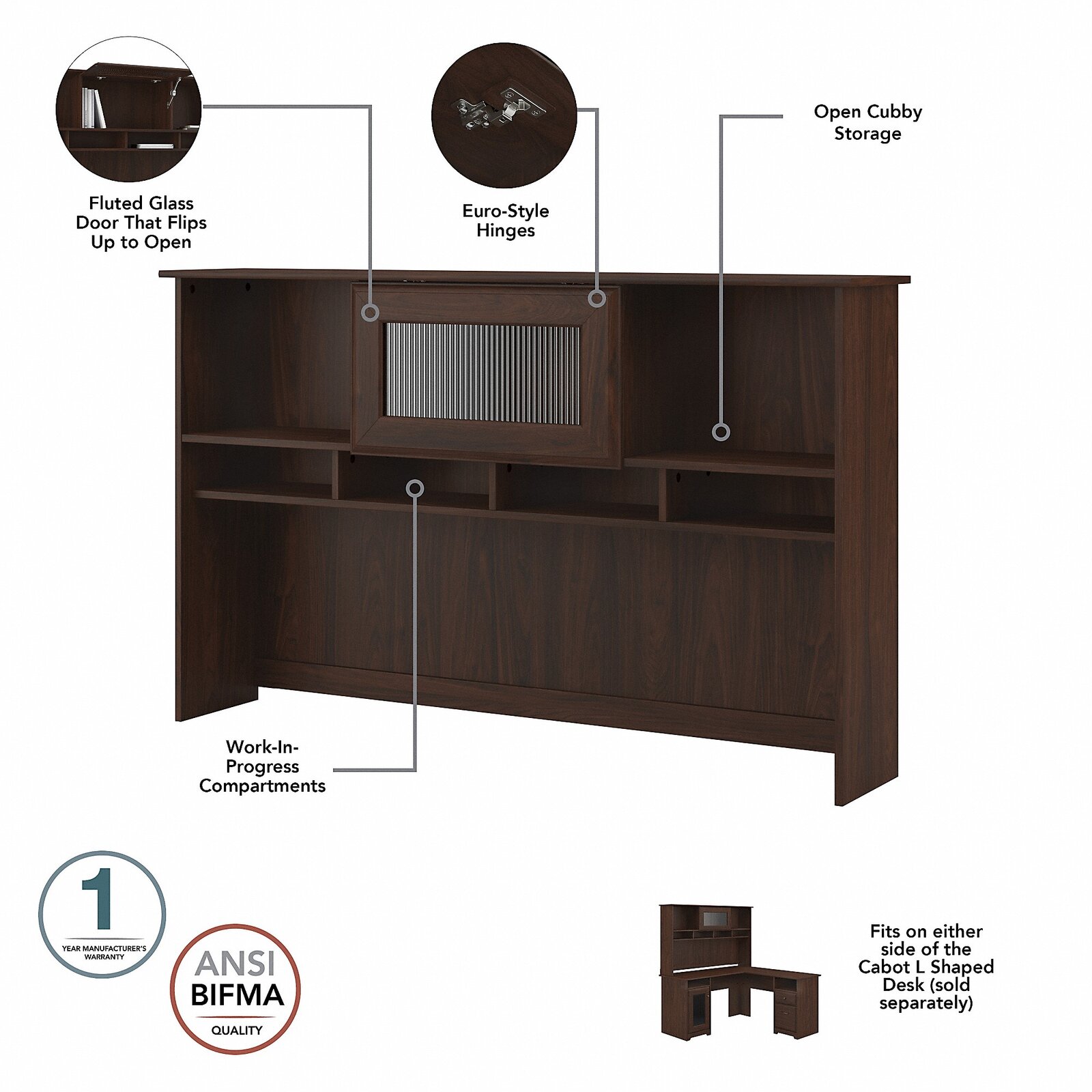 【Furniture】Alharby 4 Piece L-Shape Computer Desk Office Set with Hutch