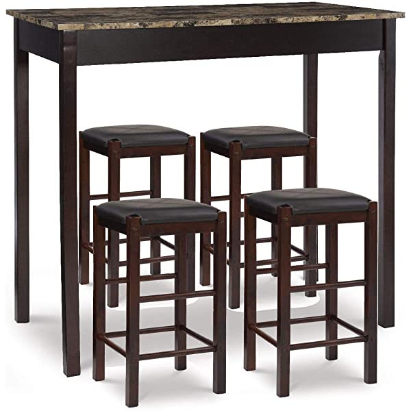 Linon Black 3 Piece Faux Marble Tavern Set