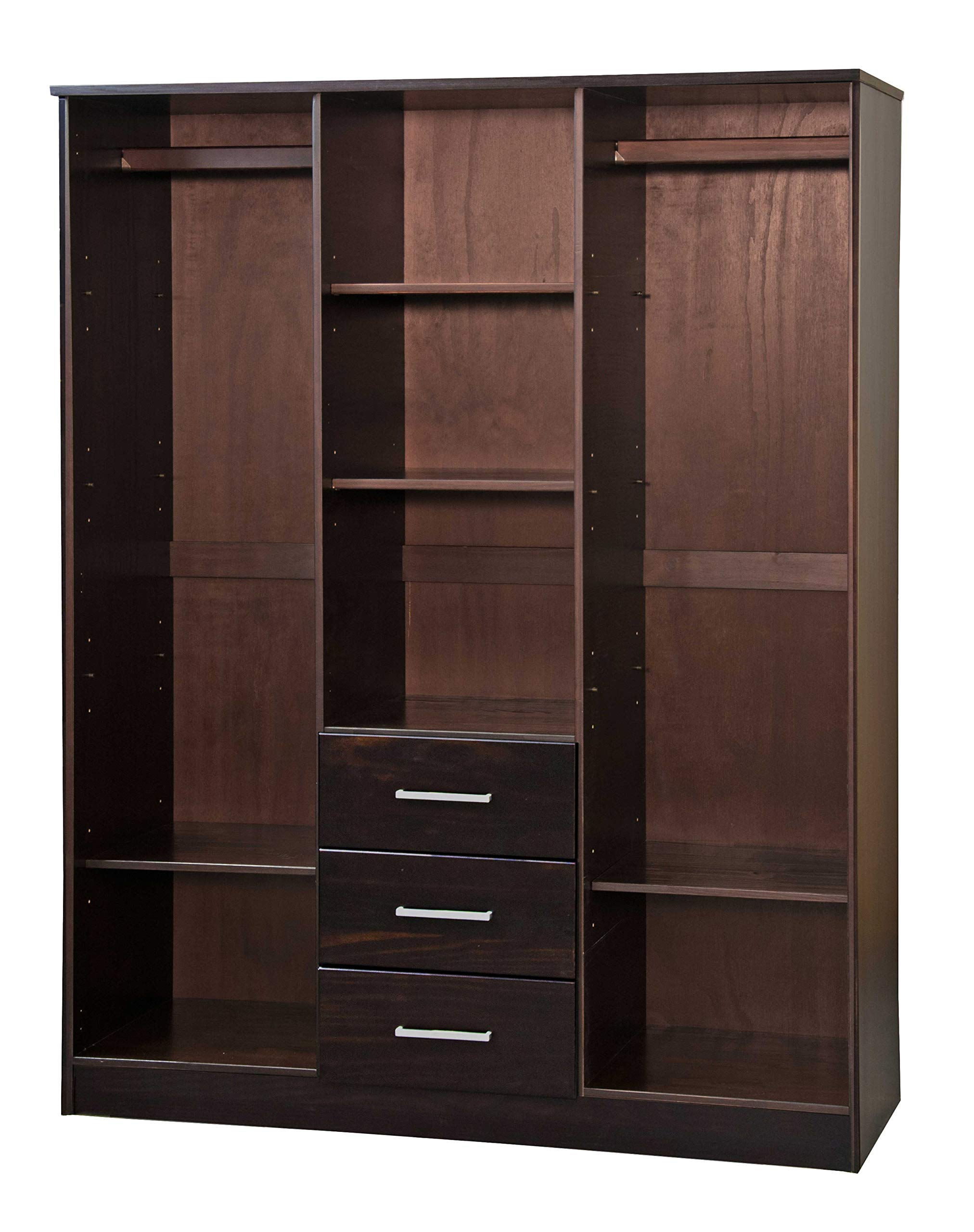 【Furniture】Cosmo Solid Wood 3-Door Wardrobe with Mirror and 3 Drawers, Java
