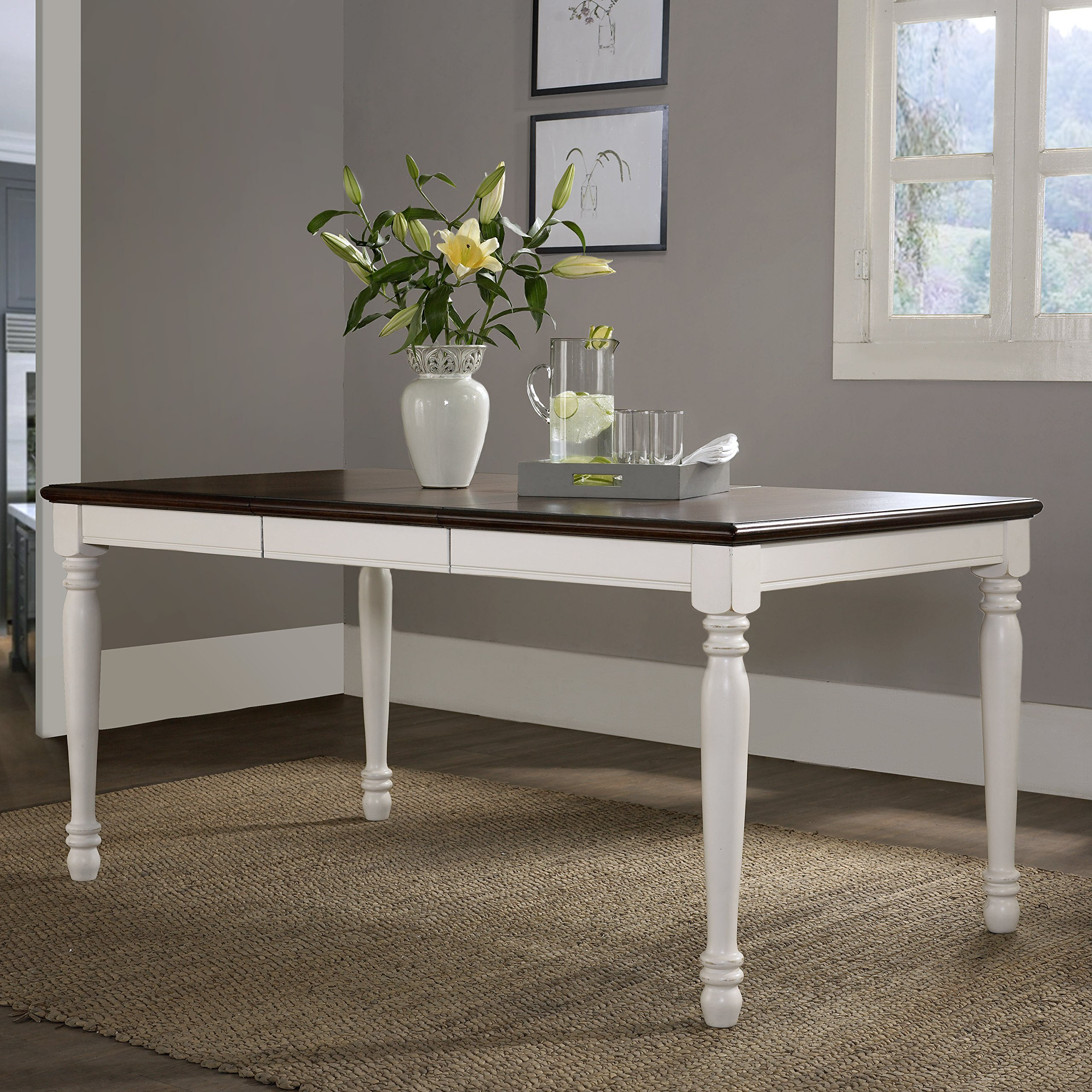 【Furniture】Shelby Dining Set with Table & Extension Leaf, 7-Piece (6 Chairs), Distressed White