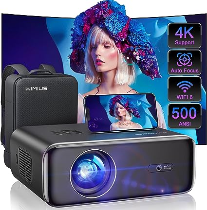 [Auto Focus] Projector with WiFi 6 and Bluetooth 5.2,500 ANSI Projector 4K