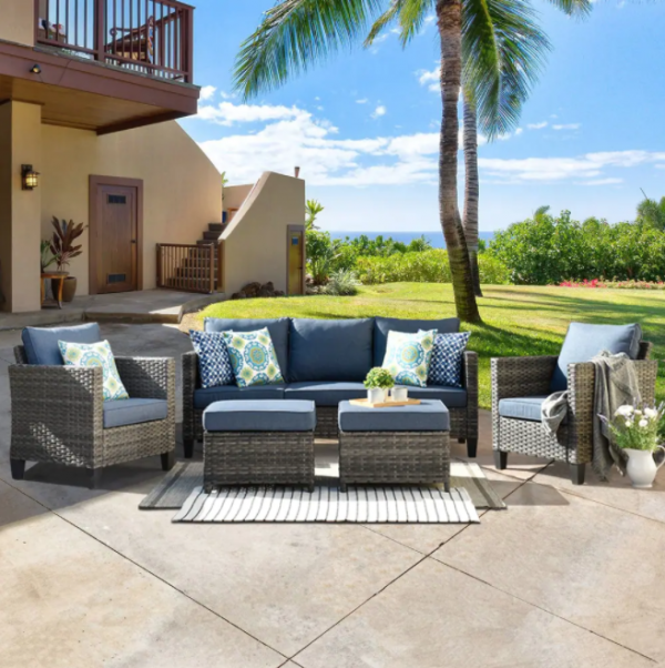 Ovios 5-piece Outdoor High-back Wicker Sectional Set