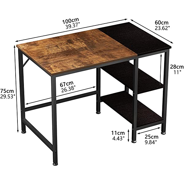 JOISCOPE Home Office Computer Desk,Small Study Writing Desk with Wooden Storage Shelf,2-Tier Industrial Morden Laptop Table with Splice Board,47 inches(Vintage Oak Finish) 47 inches A-vintage Oak Finish