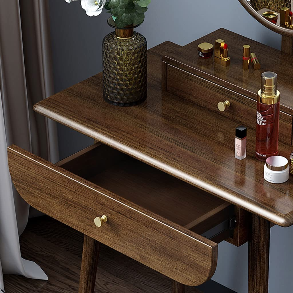 【Furniture】Bedroom Table Vanity Desk Set Wooden Dresser Ladies Dresser with Stool, Drawer, Mirror Dresser Desk