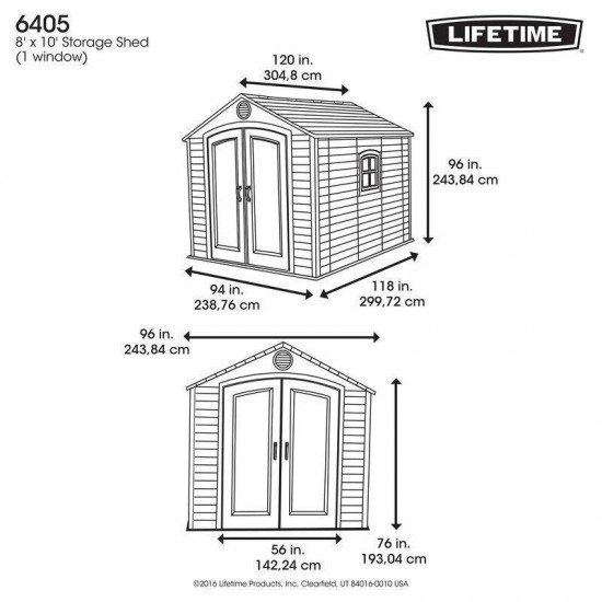 Traditional plastic storage shed 2.5m wide x 3m deep
