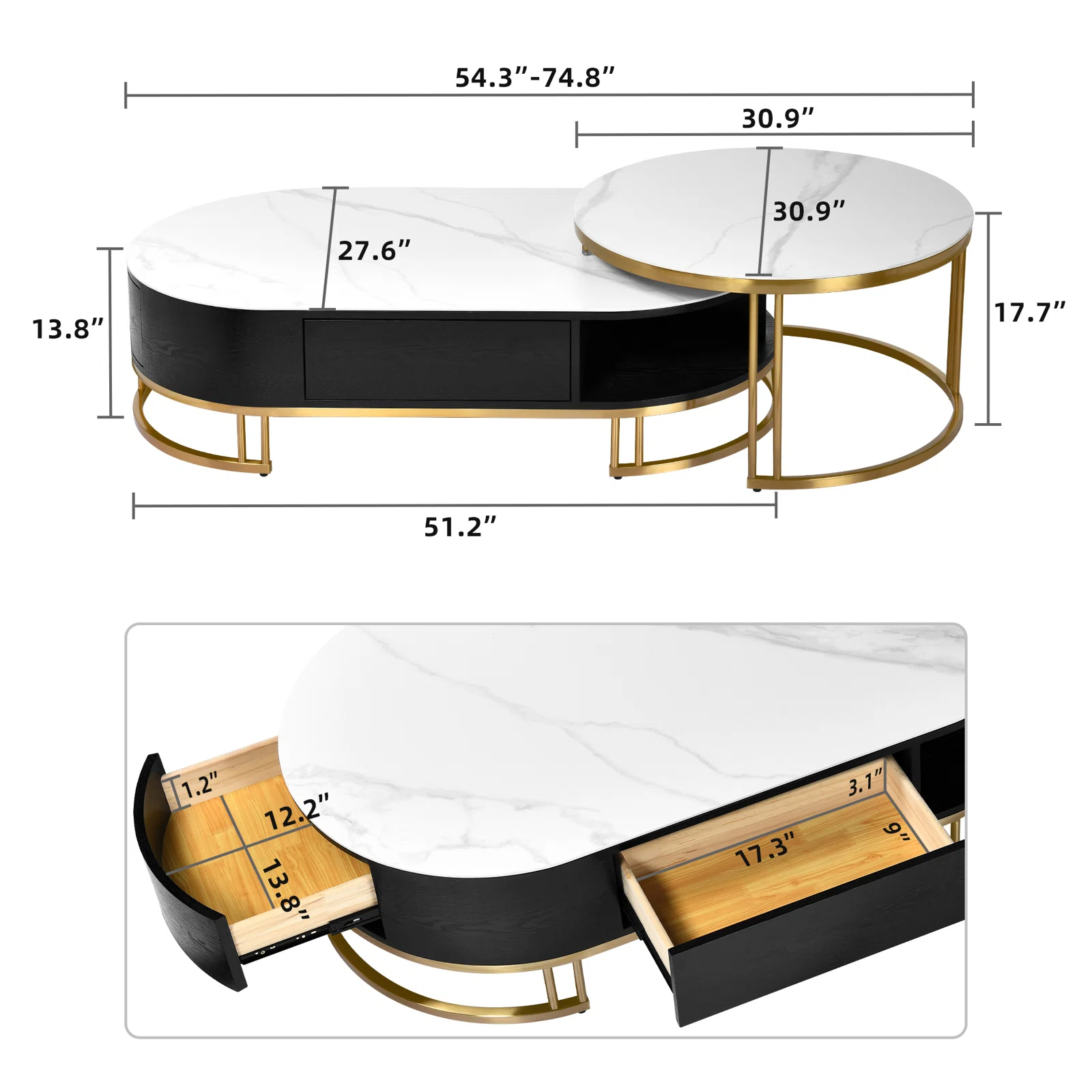 【Furniture】Dessa Sled/Frame 2 Nesting Coffee Tables with Storage