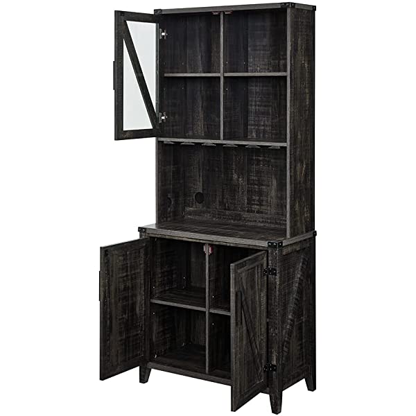 Mahogany Bar Cabinet with Upper Glass Cabinet