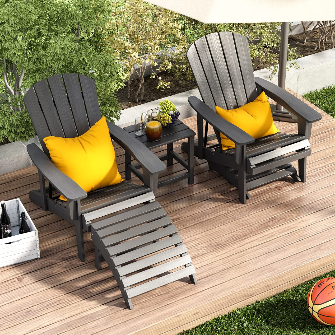 【Home&Garden】5-Piece Adirondack Chair Set, Adjustable Backrest Adirondack Chair with Ottoman & Side Table
