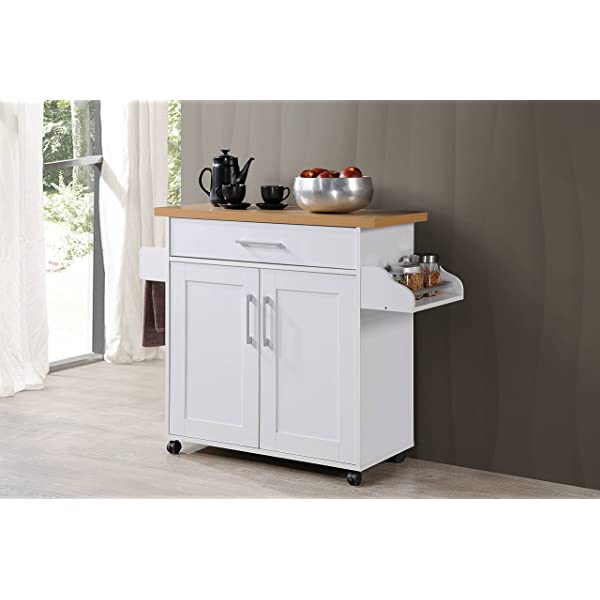 Hodedah Kitchen Island with Spice Rack, Towel Rack & Drawer, Black with Beech Top Black-beech