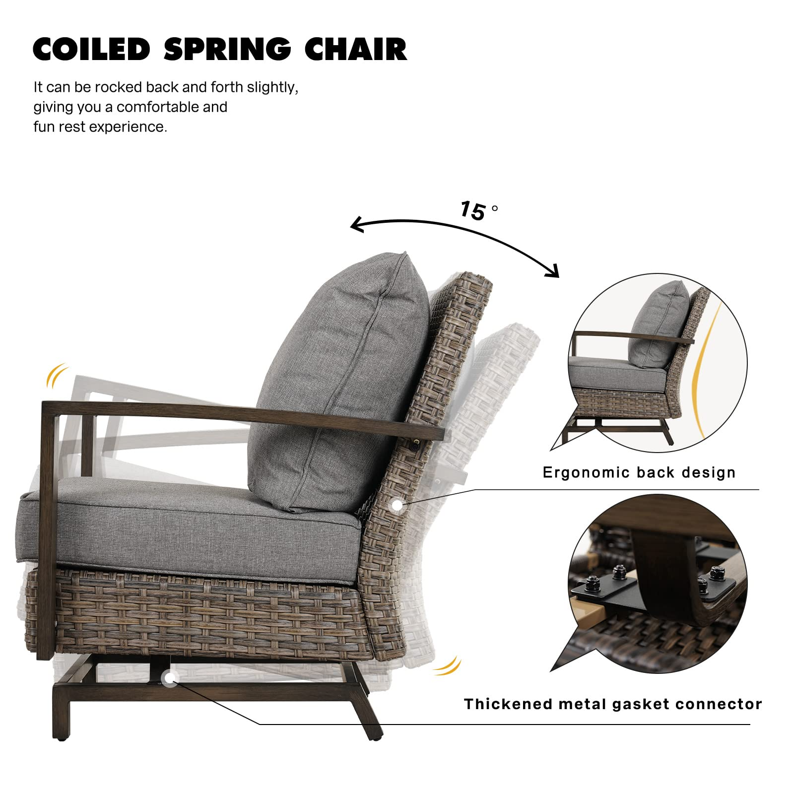 【Home&Garden】Outdoor 4 Pcs Furniture Sofa Sets PE Wicker Furniture Sets Rockers Patio Conversation Sets
