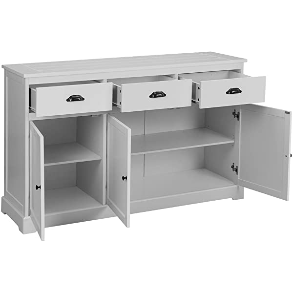 Giantex Sideboard Buffet Server Storage Cabinet Console Table Home Kitchen Dining Room Furniture Entryway Cupboard with 2 Cabinets and 3 Drawers Adjustable Shelves, White (White)