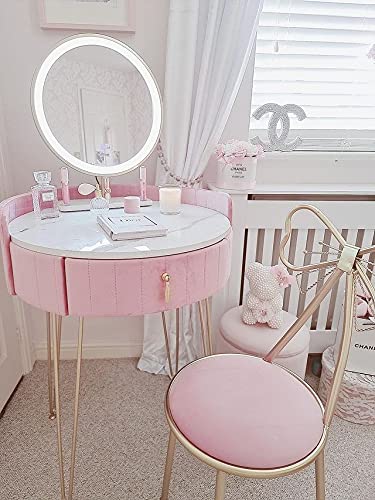 【Furniture】Velvet Dressing Table with LED Mirror in Pink