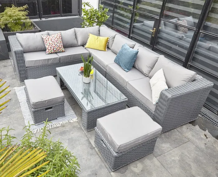 PAPAVER 8 SEATER RATTAN FURNITURE GARDEN SOFA SET IN GREY