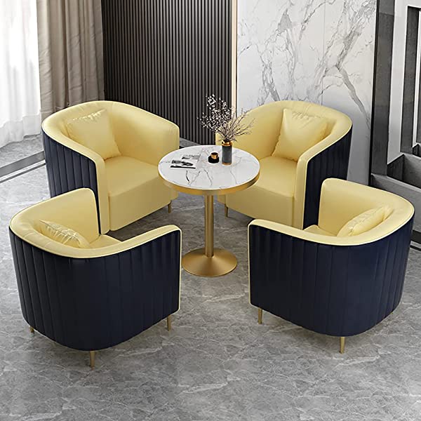 HUAYIN Round Dining Table Set, Conversation Table Sets with 4 Upholstered Chairs | 4 Pieces Patio Furniture Sets for Small Spaces Kitchen Modern Home for Cafe Restaurant,Yellow,1 Table & 4 Chairs 1 table & 4 chairs Yellow