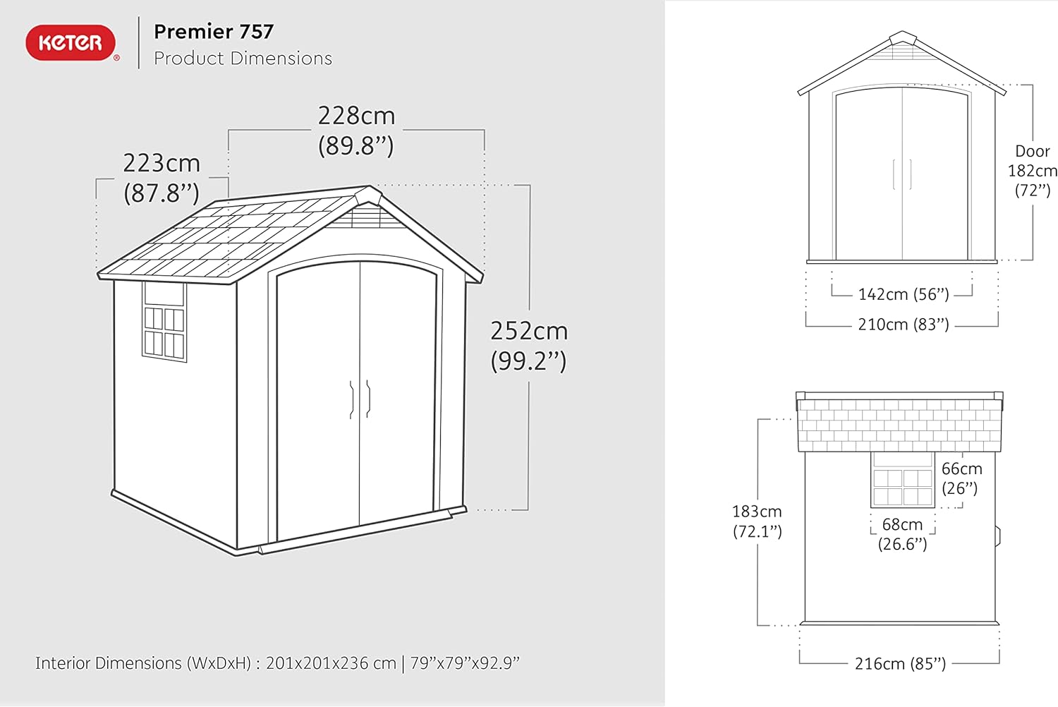 Keter Premier Apex Outdoor Garden Storage Shed, Grey, 7.5 x 7 ft