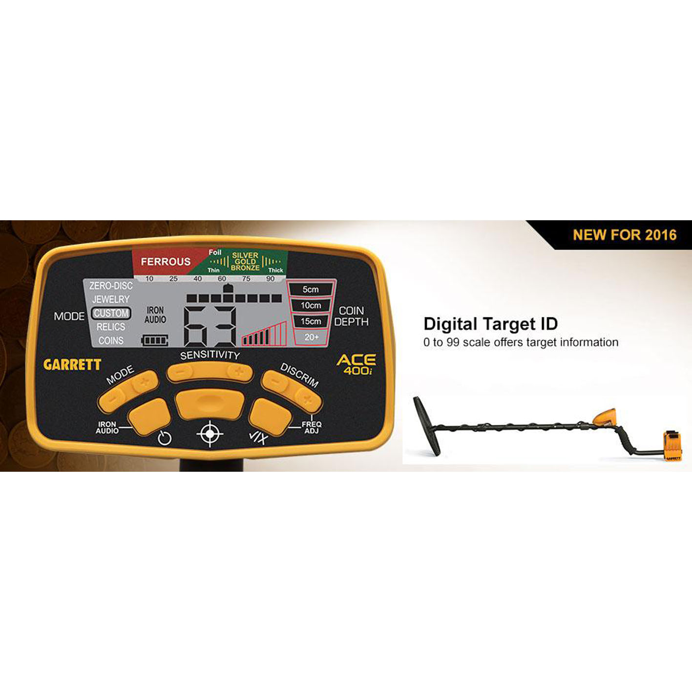 Garrett ACE 400i Metal Detector with Stem Stability Adjustable Frequency