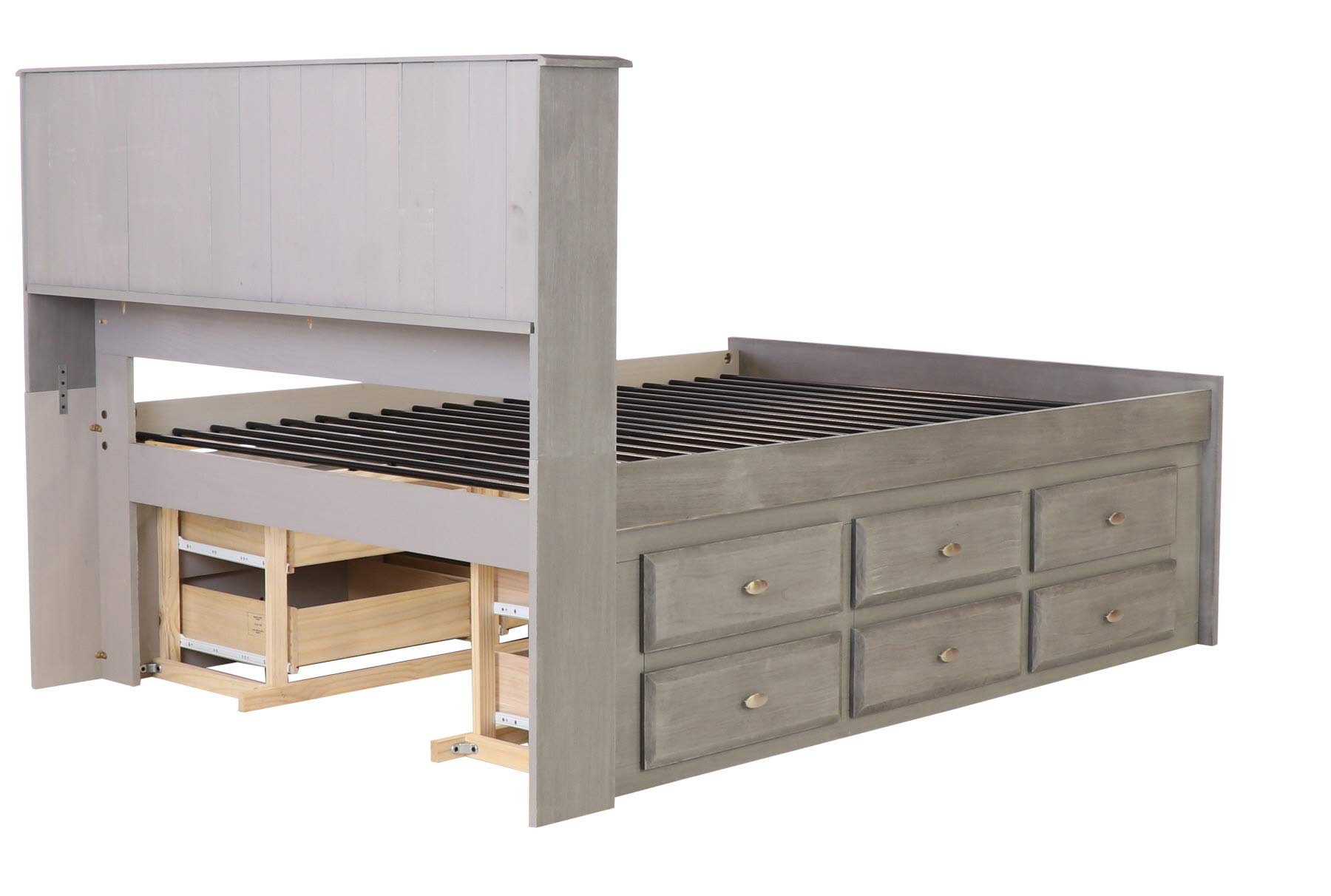 【Furniture】Charcoal Full Bookcase Bed with 12 Drawers
