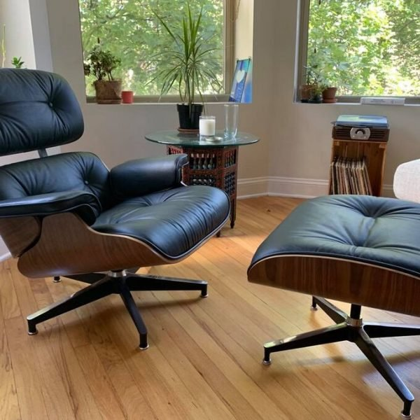 33” WIDE TUFTED GENUINE LEATHER FULL GRAIN LEATHER SWIVEL LOUNGE CHAIR AND OTTOMAN