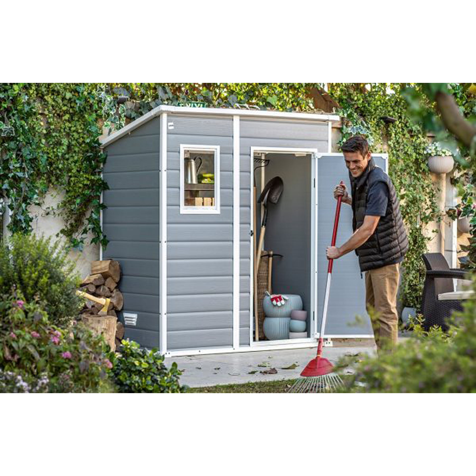 Kate Manor Loft Outdoor Plastic Garden Storage Shed, 6 x 6 Feet