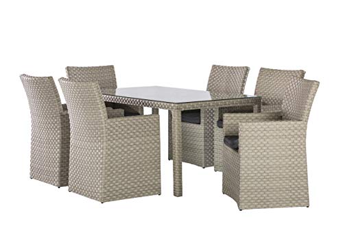 Furniture Barcelona Rattan Wicker 6 Seat Square Dining Set with Cushions and Weatherproof Furniture Cover