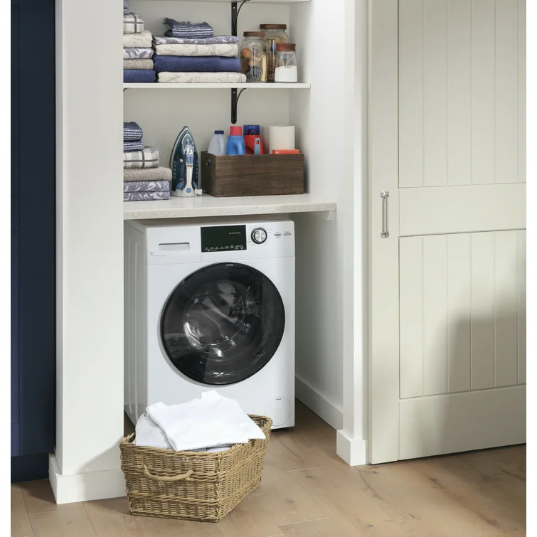 2.4 cubic feet front-loading washing machine and 2.4 cubic feet electric dryer