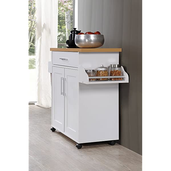 Hodedah Kitchen Island with Spice Rack, Towel Rack & Drawer, Black with Beech Top Black-beech
