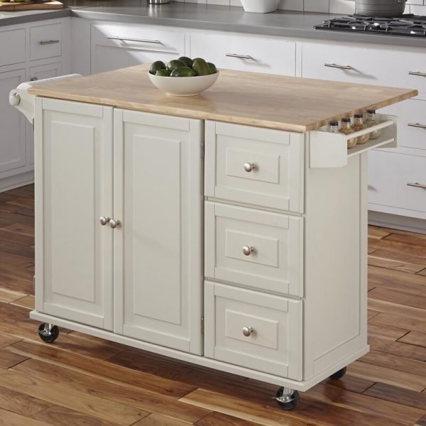 53.5 -inch kitchen cart, with solid wood top and lock wheels
