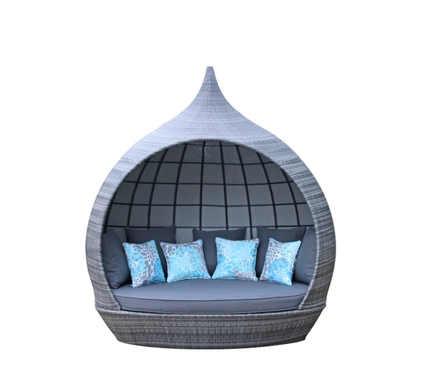 【Home&Garden】Outdoor Rattan leisure Daybed outdoor Furniture , Roofed Lounger Wicker Patio Chaise Lounge Daybed for poolside,hotel white