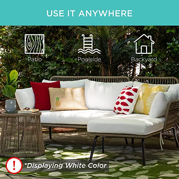 Best Choice Products Outdoor Rope Woven Sectional Patio Furniture L-Shaped Conversation Sofa Set for Backyard, Porch w/Thick Cushions, Detachable Lounger, Side Table - White