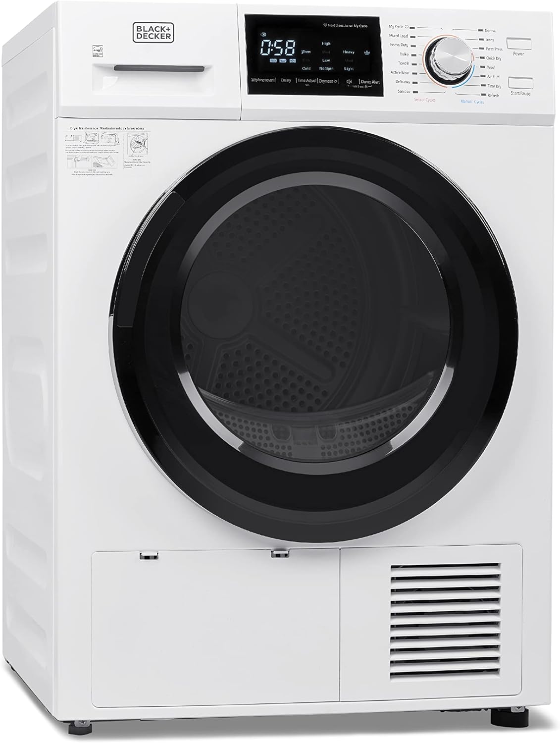 BLACK+DECKER BCED37 Compact Dryer for Standard Wall Outlet, Small, 4 Modes, Load Volume 13.2 lbs., White