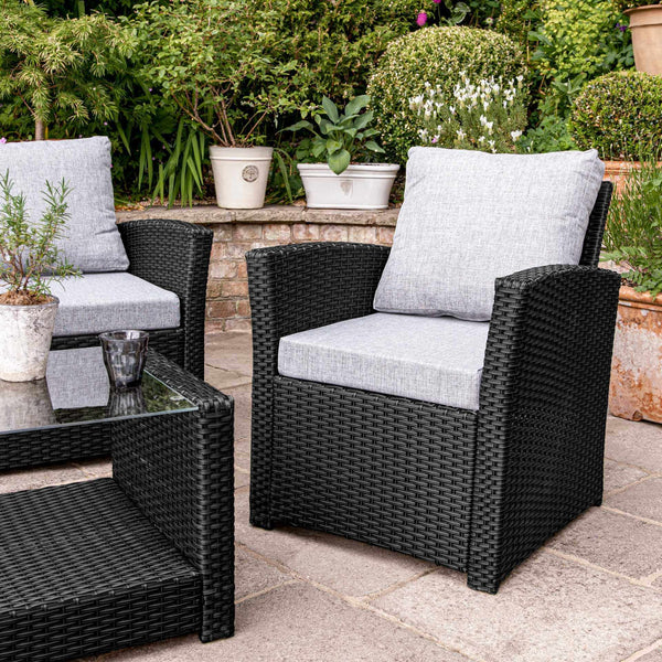 Cote Garden Sofa Set - LED Cantilever Parasol - 4 Seater - Black Rattan