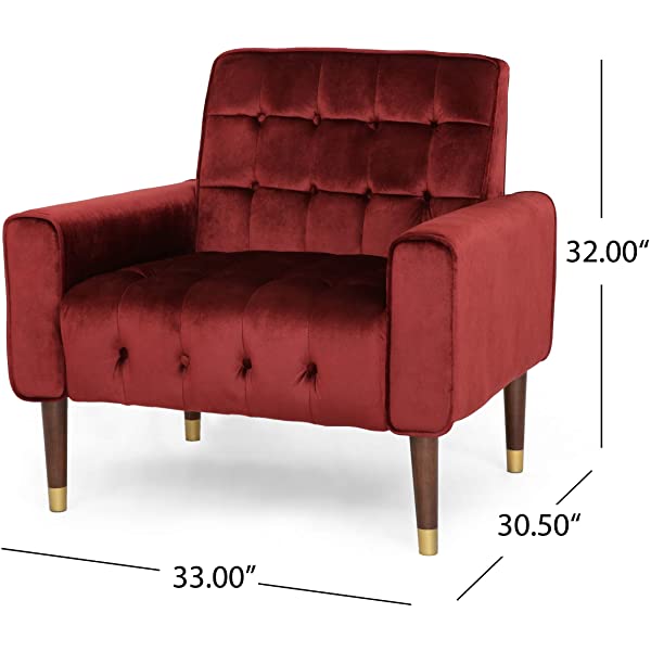 Christopher Knight Home Betsy Velvet Armchair, Modern Glam, Button-Tufted, Waffle Stitching, Raisin