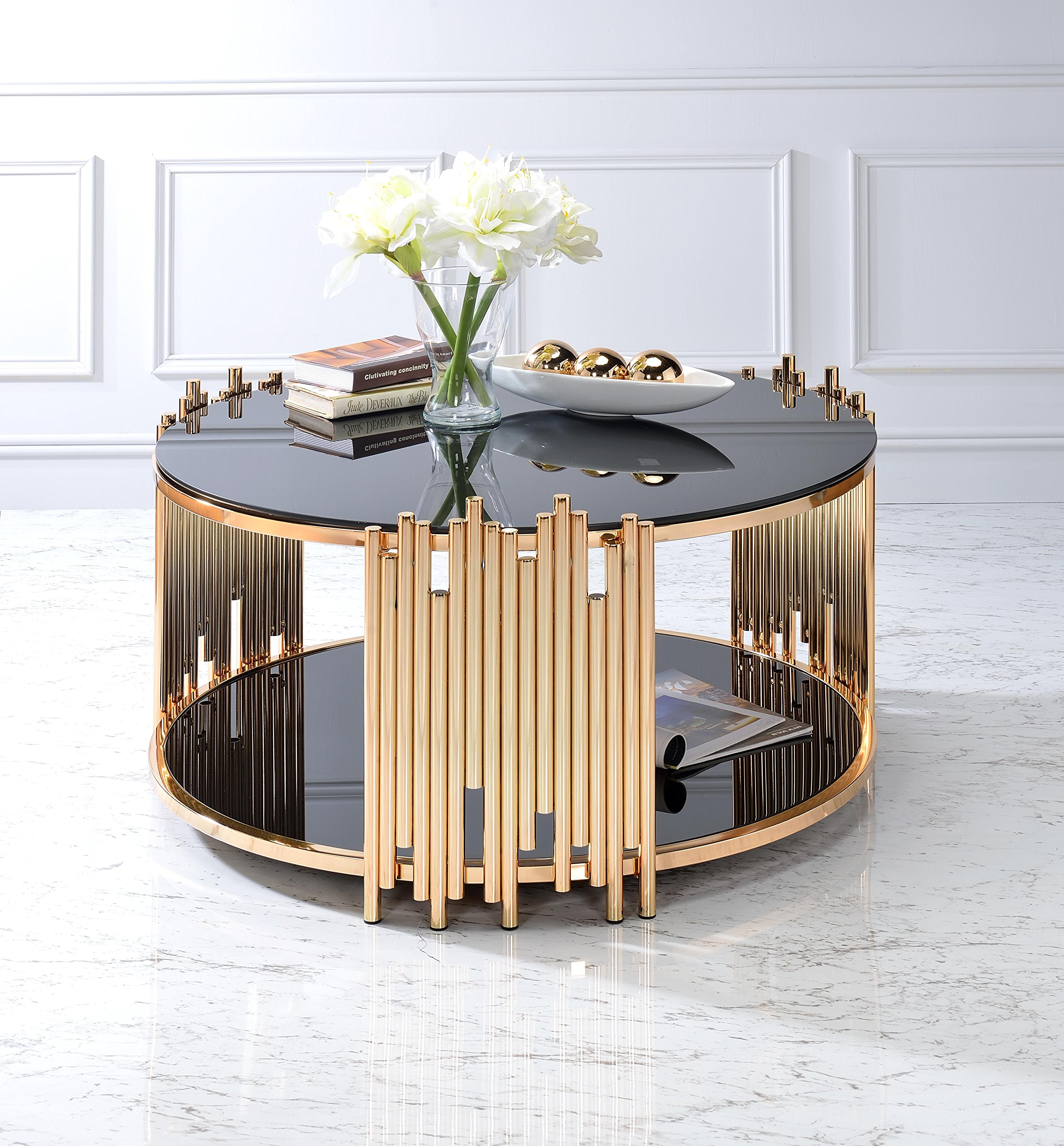 【Furniture】Tanquin Coffee Table - Gold & Black Glass