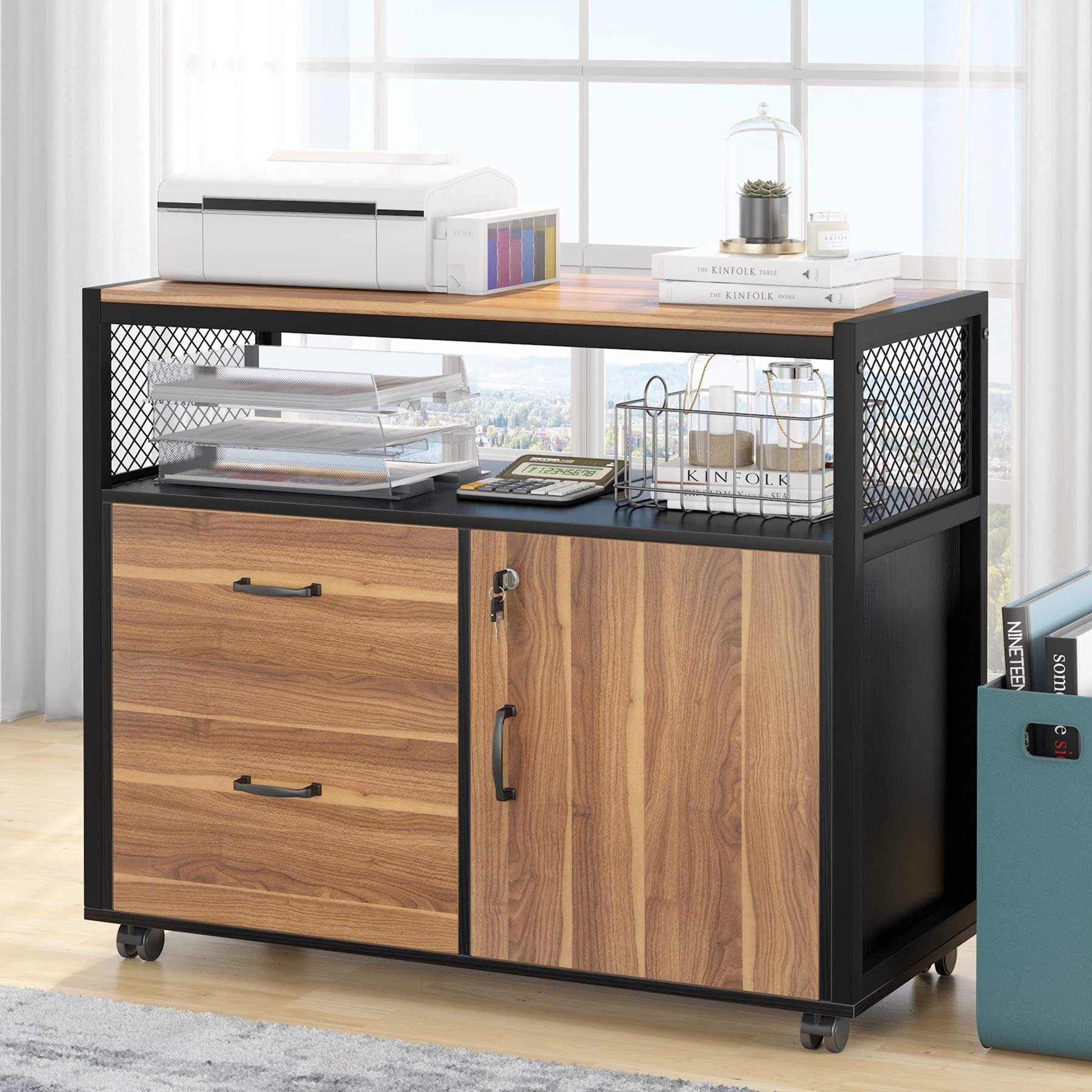 【Furniture】L Shaped Desk with Drawer Cabinet, 55