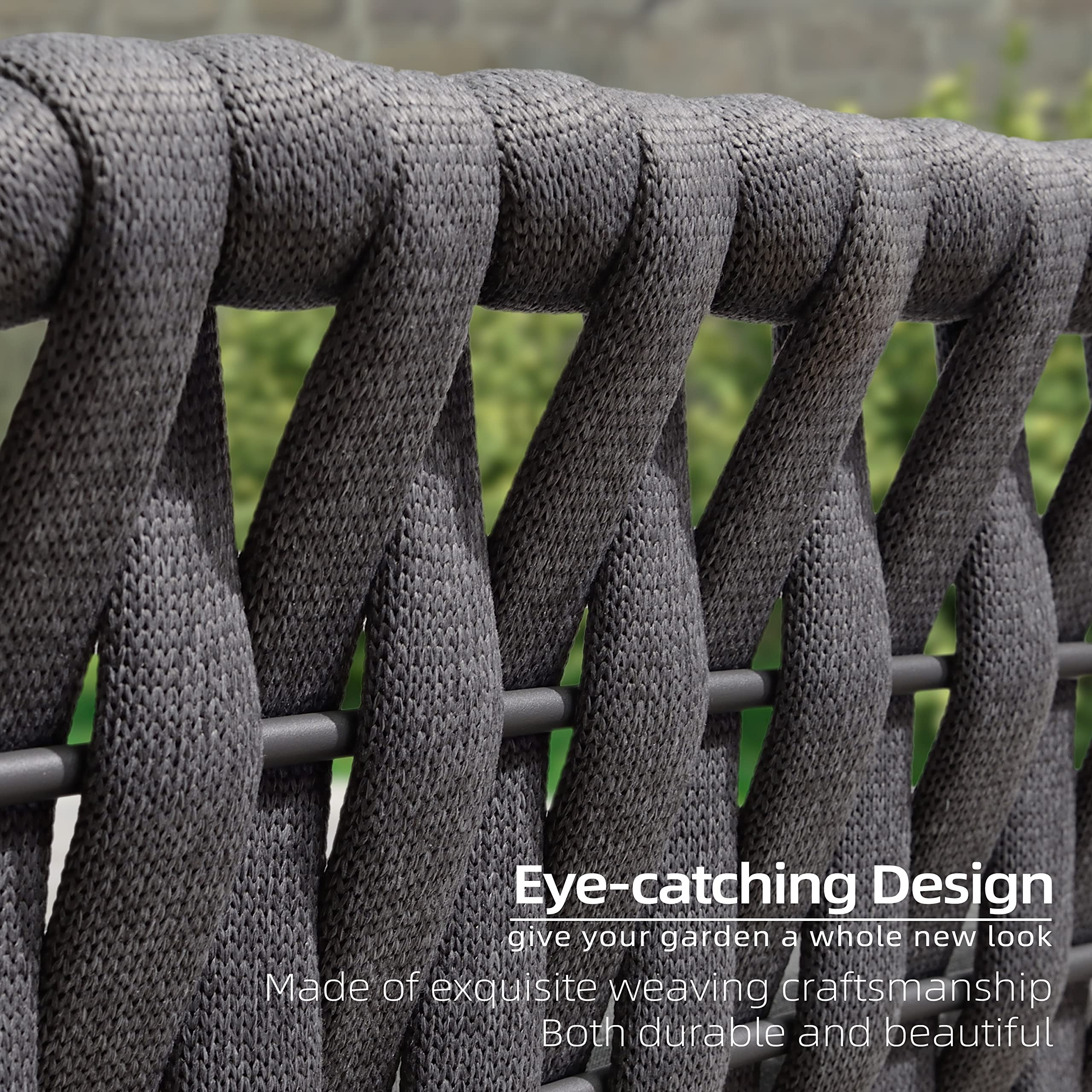 【Furniture】Patio Conversation Set 4 Pcs Aluminum Frame Rope Outdoor Furniture with Coffee Table & Cushions