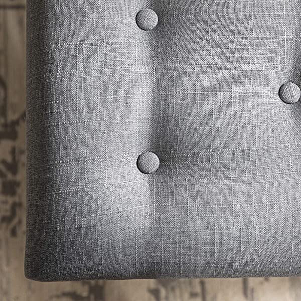 Walker Edison Cambridge Modern Farmhouse Metal X Tufted Ottoman, 30 Inch, Grey Grey Upholstered Ottoman