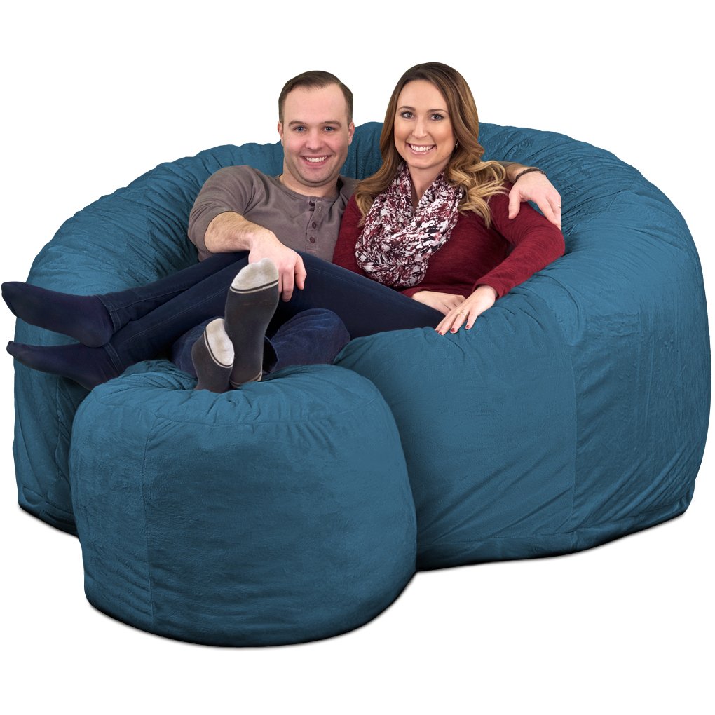 【Furniture】6000 Bean Bag Chair w/Footstool: Giant Foam-Filled Furniture - Machine Washable Covers