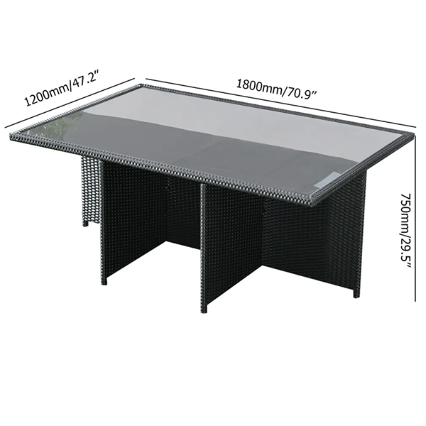 【Furniture】7-Piece Rattan Dining Set Outdoor Conversation Set with Glass-Top Rectangle Table and 6 Barrel Chair Cushion Included
