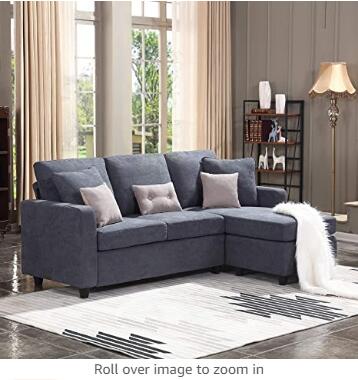 HONBAY Convertible Sectional Sofa Couch, L-Shaped Couch with Modern Linen Fabric for Small Space Dark Grey