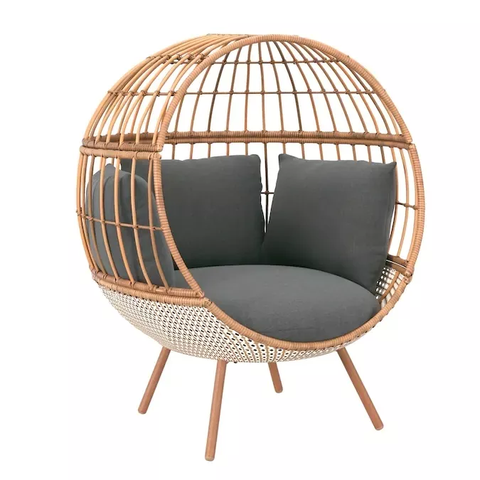 BRUMFIELD WOVEN TEAK METAL FRAME EGG CHAIR
